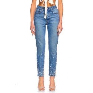GRLFRND KAROLINA FAUX PEARL & CRYSTAL EMBELLISHED High Waist SKINNY JEANS Size30